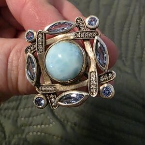 Marahlago Sterling Silver Larimar And Blue Topaz Statement Ring